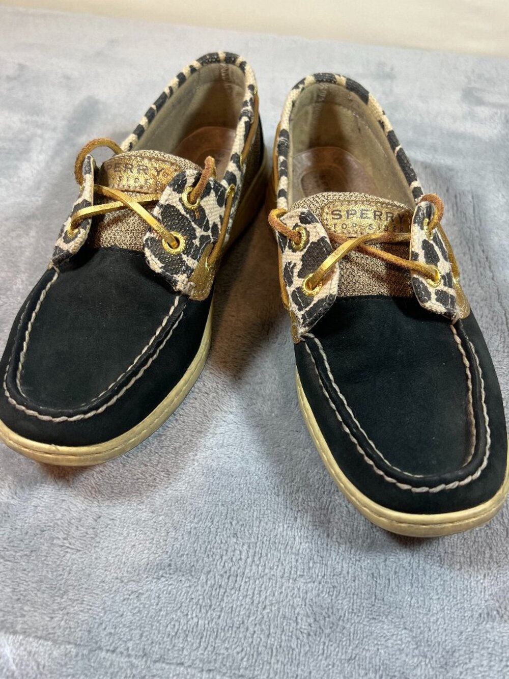 Sperry Top-Sider Biscayne Cheetah Print Canvas Boat Shoes Size 7 Black/Brown